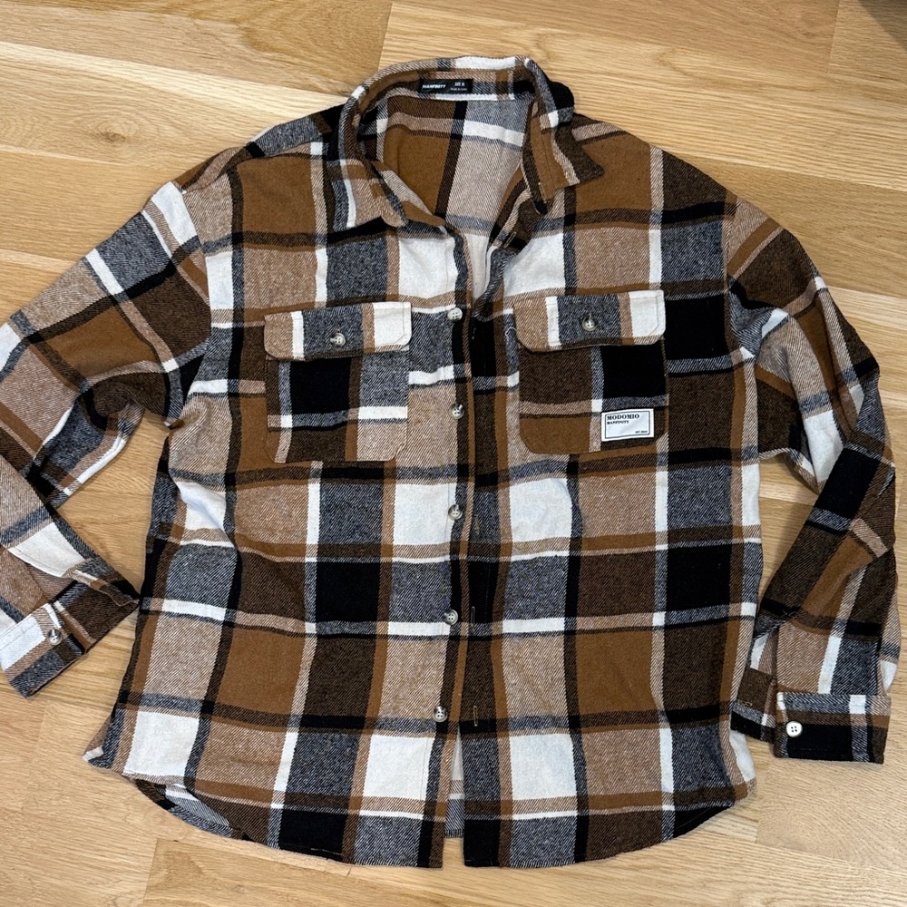 MANFINITY Brown and Black Plaid Shirt XL